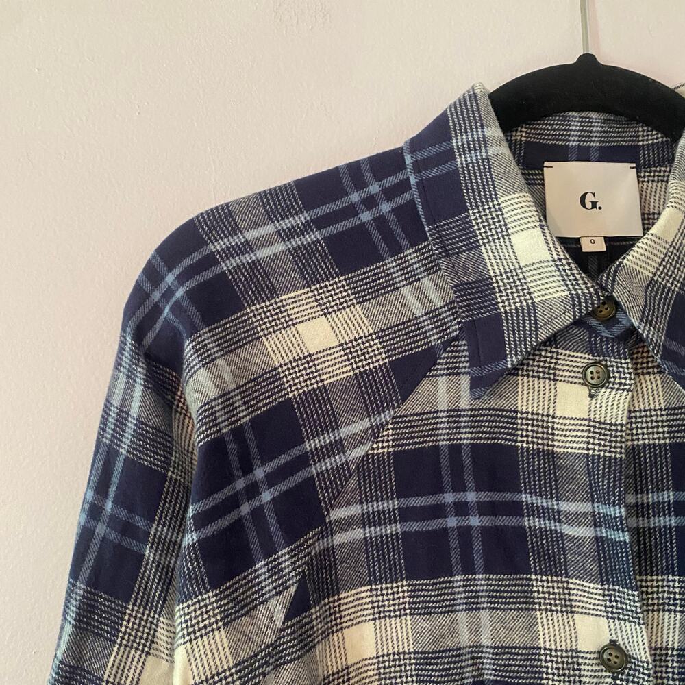 Goop G. Label Blue White Flannel Button Down Shirt Cotton Western Women's size 0 - Picture 3 of 9